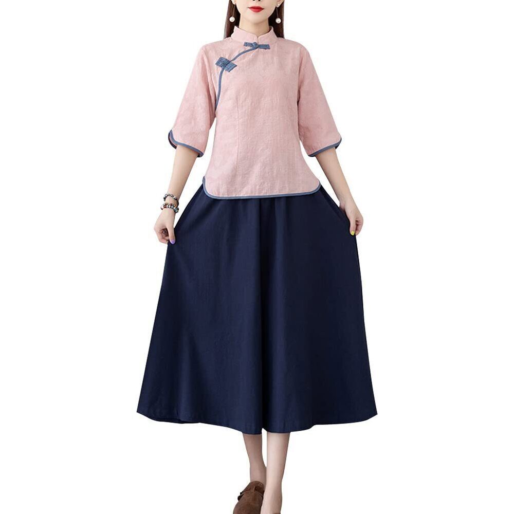 9244 Tang Dress Outfit Mandarin Collar Qipao Top Tea Length Skirt 19th
